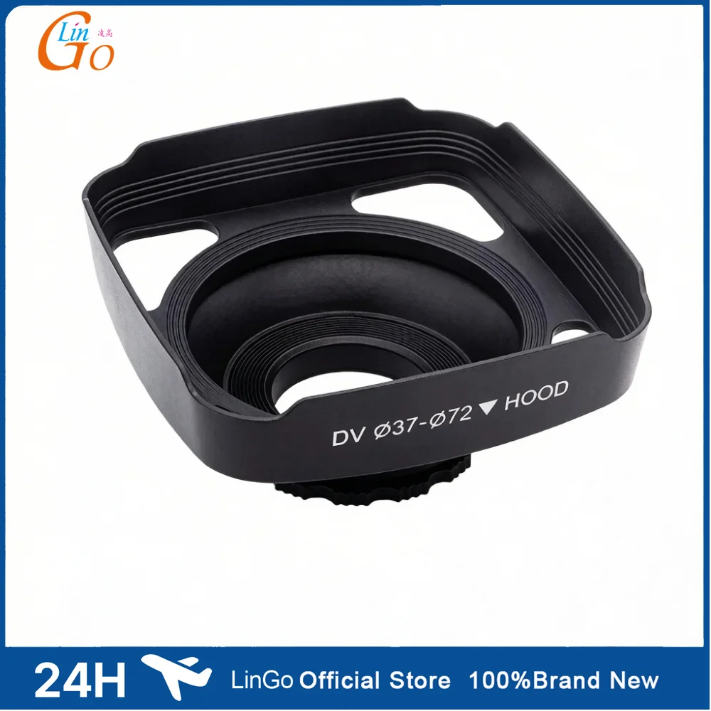 LinGo 37-72mm Square Lens Hood with Len Cap Set Screw Mount Sun Shade for Camcorder DV Digital Video Film CCTV Camera