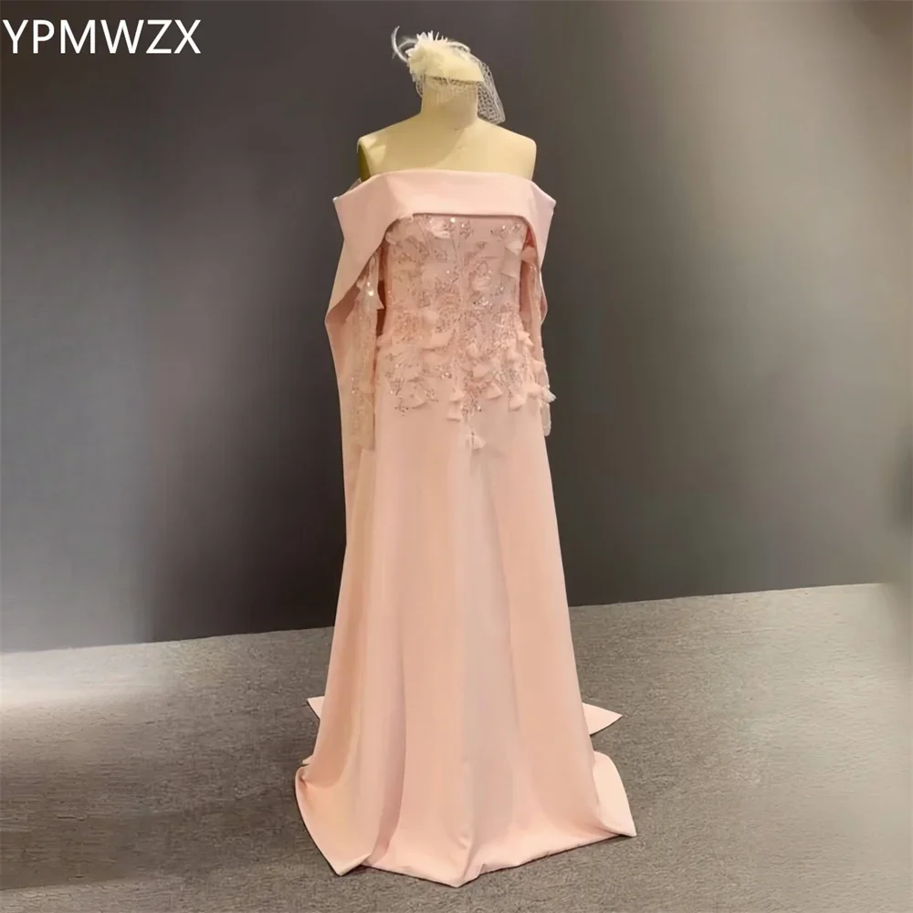 Vestido de fiesta personalizado, ocasión, vestido de graduación, noche Formal YPMWZX, hombros descubiertos, corte en A, faldas hasta el suelo, apliques de lentejuelas drapeados