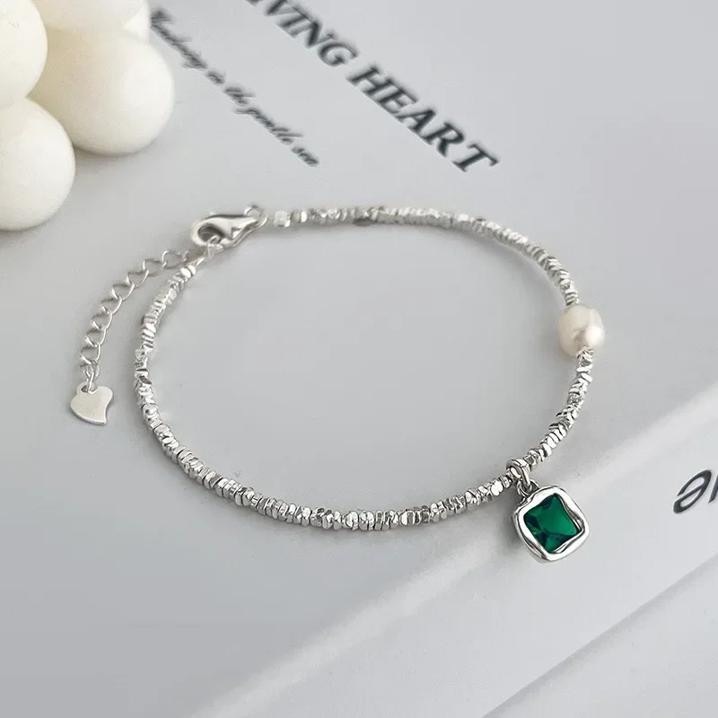 

Unspecified Broken Silver Several Two New Arrival Green Stone Pearl Exquisite Bracelet Girls' Light Luxury Girlfriend Hand Rope