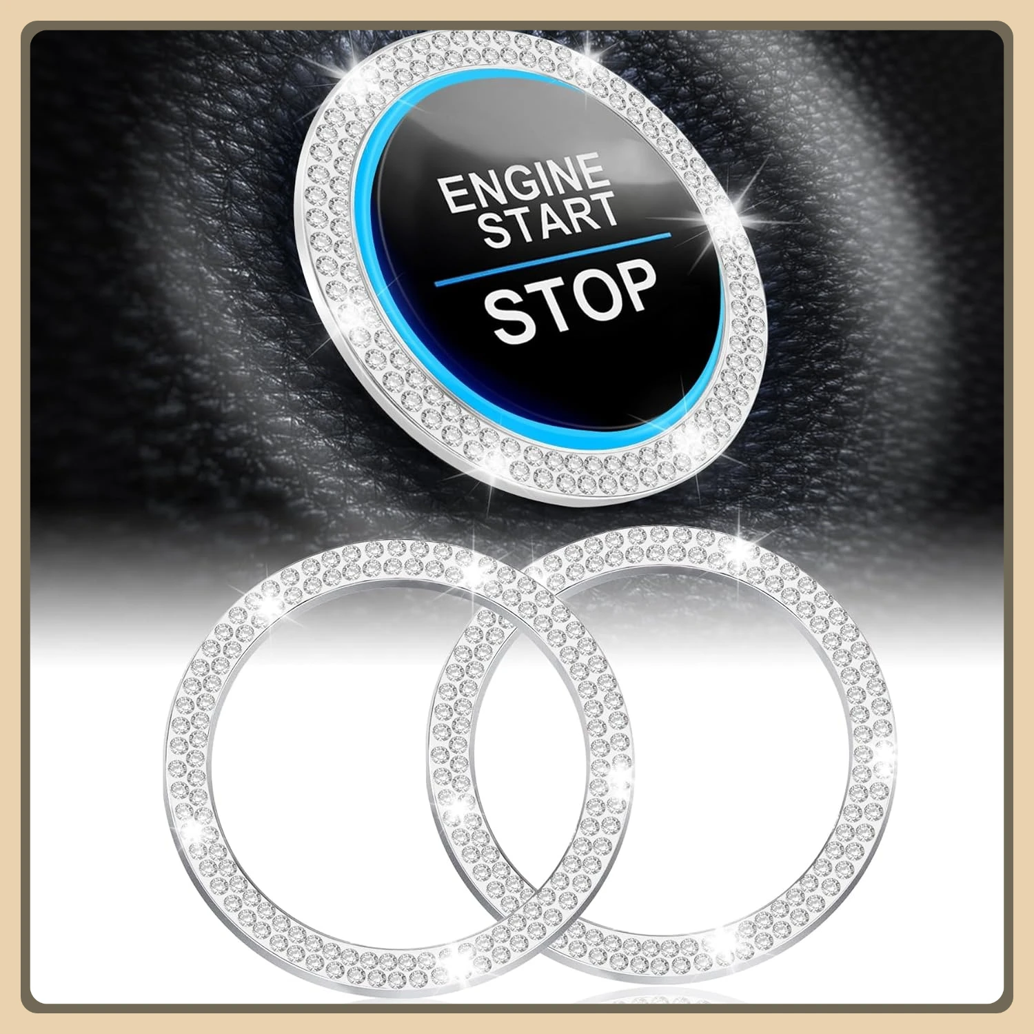 

2 шт., кольцо с кристаллом Start Stop, блестящая крышка кнопки для женщин, салон автомобиля, белый цвет
