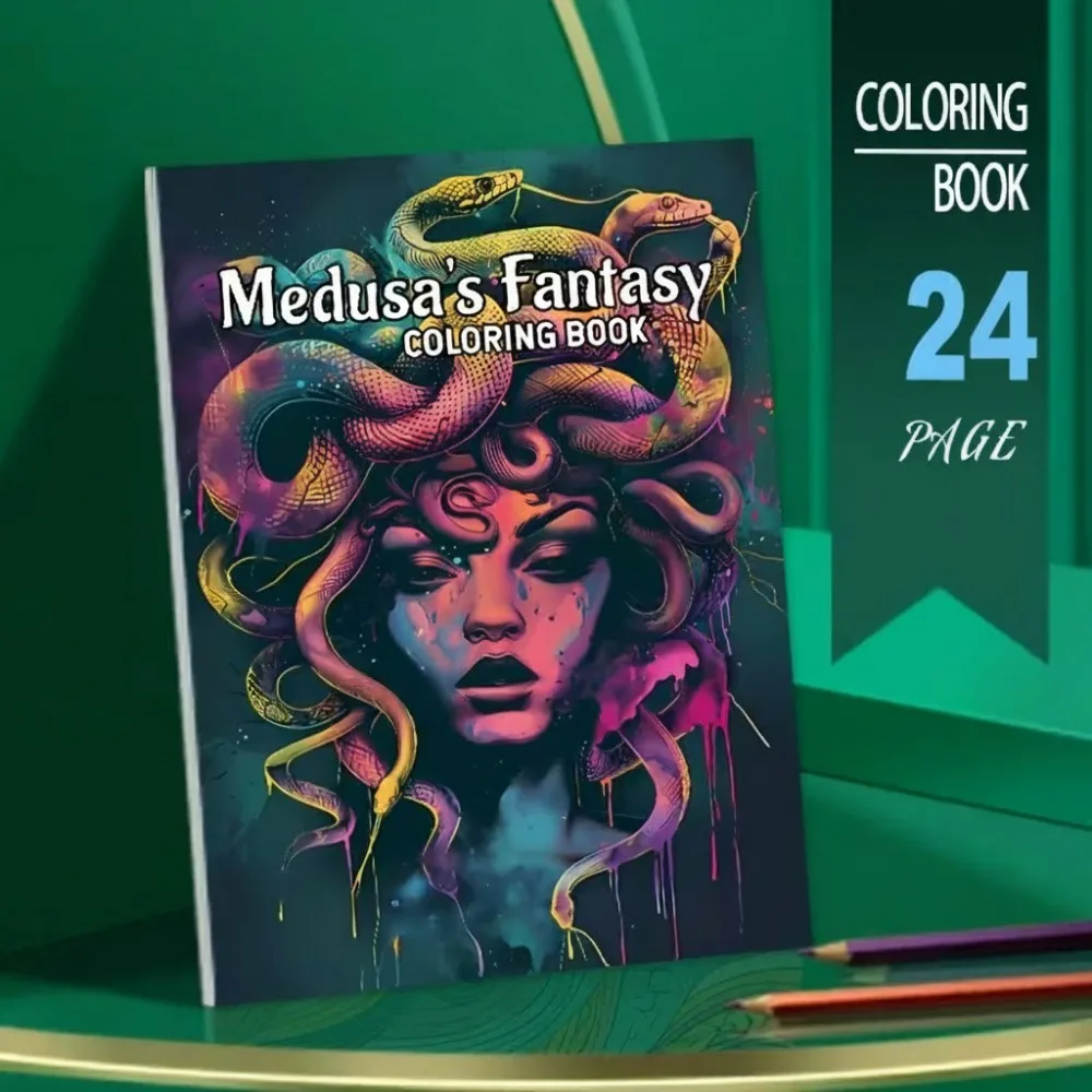 

A4 Spiral Medusa's Fantasy Coloring Book 24 Pages Enchanting Snake Hair Designs Stress Relief Relaxation Gift