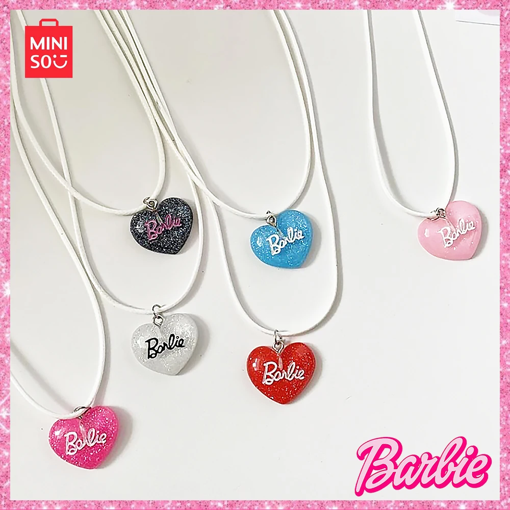 2024 New Miniso Barbie Y2K Kawaii Sweet Girl Pink Love Necklace Fashion Versatile Girl Birthday Valentine's Day Gift