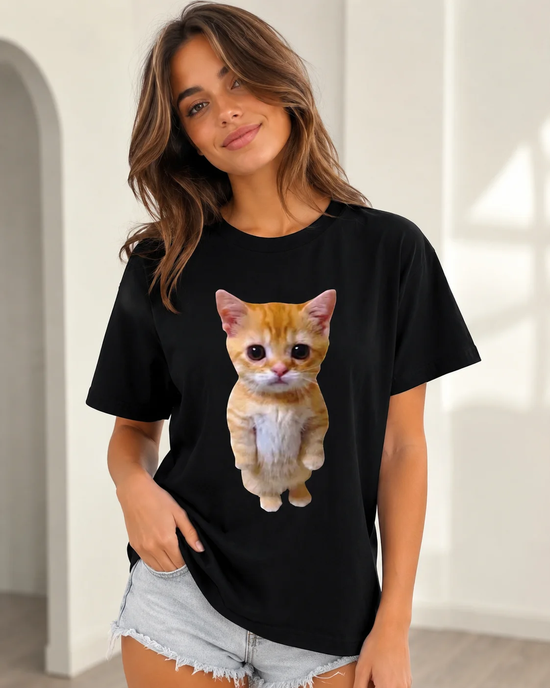 T-shirt unisexe décontracté avec un motif de chat 3D amusant, style Harajuku, t-shirt d'été pour femmes, vêtements décontractés à la mode