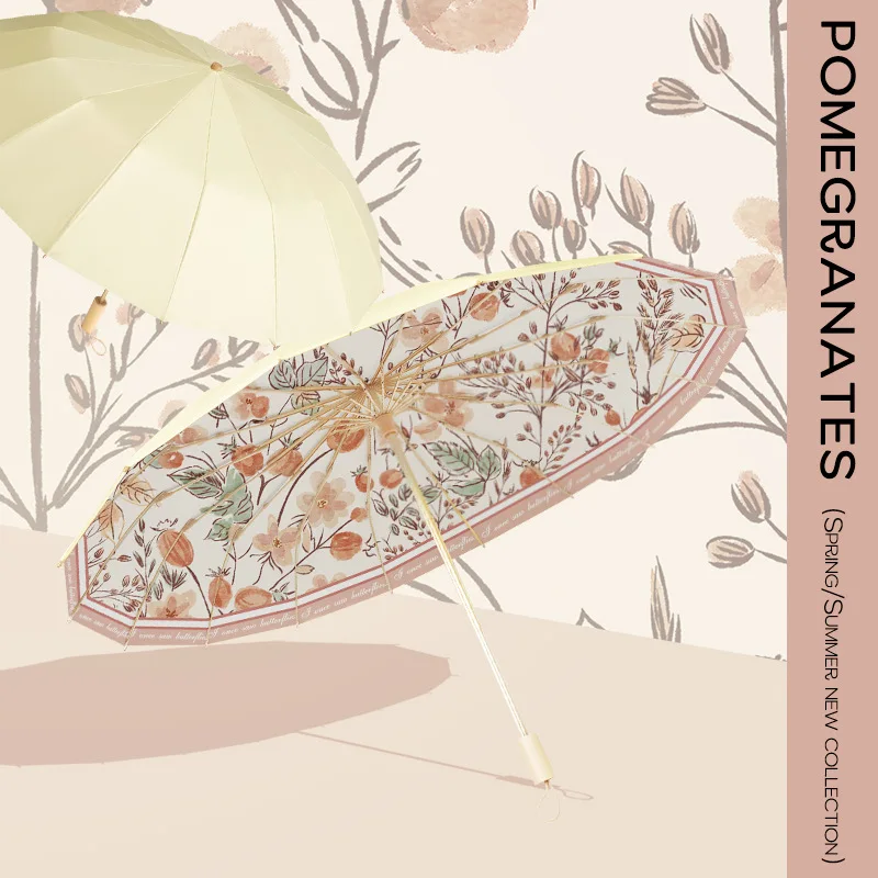 16-bone kleur lijmparaplu, verdikte opvouwbare paraplu, zonnescherm voor dames, zonnig of regenachtig, bescherming tegen de zon