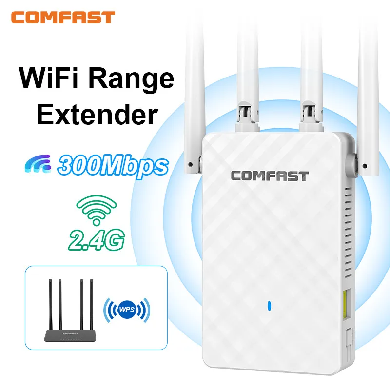 

300Mbps WiFi Repeater 2.4GHz Wireless Extender Amplifier 4 Antenna 802.11N WiFi Long Range Booster Router Access Point Coverage