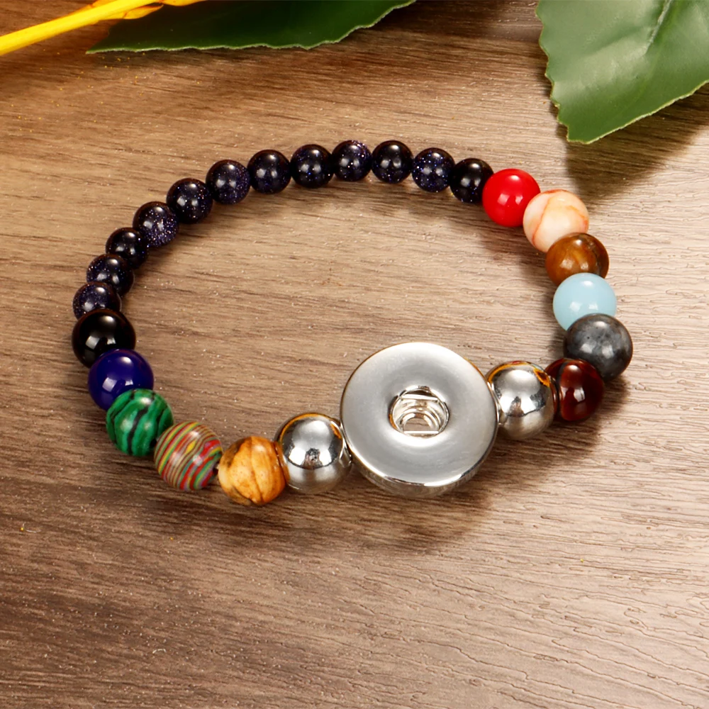Candy Colors Planet Expandable Bead Stretch 180 Strand Bracelet 18mm Snap Button Resin Bangle Charm Jewelry Women Gift