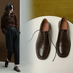 VENDITA CALDA Primavera/Autunno Mocassini da donna Scarpe in vera pelle per le donne Punta tonda Tacco basso Décolleté da donna Scarpe oxford stringate casual