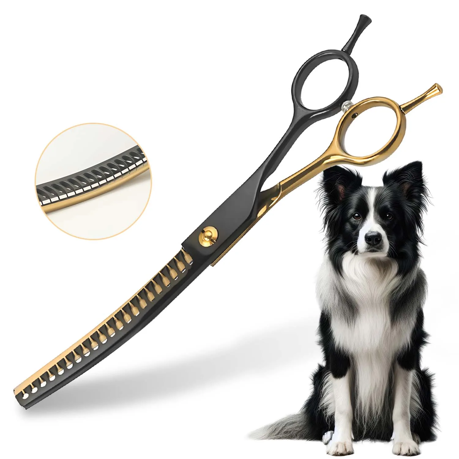 Tesoura profissional curvada de 7 polegadas para preparação de animais de estimação - Tesoura de aço inoxidável premium, design leve para gato