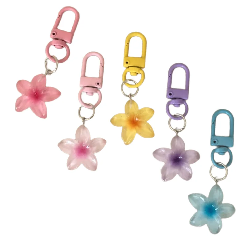 2/3/5Pcs Transparent Flower Key Chain Hawaiian Frangipani Keychain For Summer Cute Pink Keychain Charm Bag Pendant Beach Gift