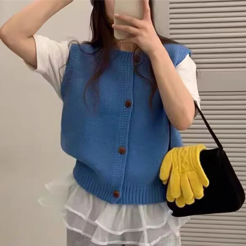 

Шикарный жилет с круглым вырезом, кардиган для женщин, 1929, однобортный вязаный жилет, женский весенне-осенний свитер без рукавов разных цветов, Mujer