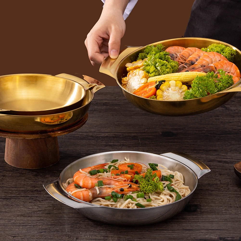 

Stainless Steel Dry Pot Smooth Wear Resistant Double Handle Cooking Pan For Home Kitchen Restaurant Multi-Function Sturdy