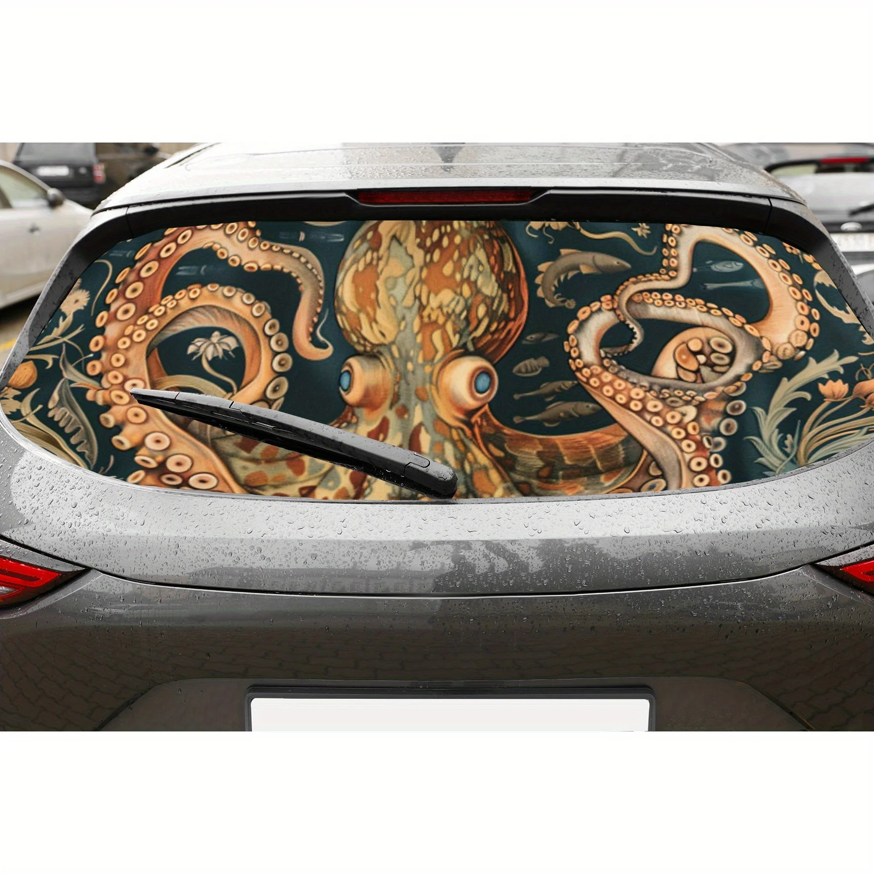 

Ocean Octopus Print Car Rear Windshield Sticker Truck Window See Through Perforated Back Window Vinyl Wrap Decal Self Adhesive W