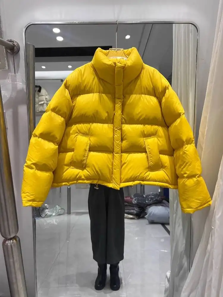 

Зимняя белая куртка на утином пуху, женская теплая куртка-пуховик с воротником-стойкой, женские свободные однотонные короткие парки, теплая верхняя одежда