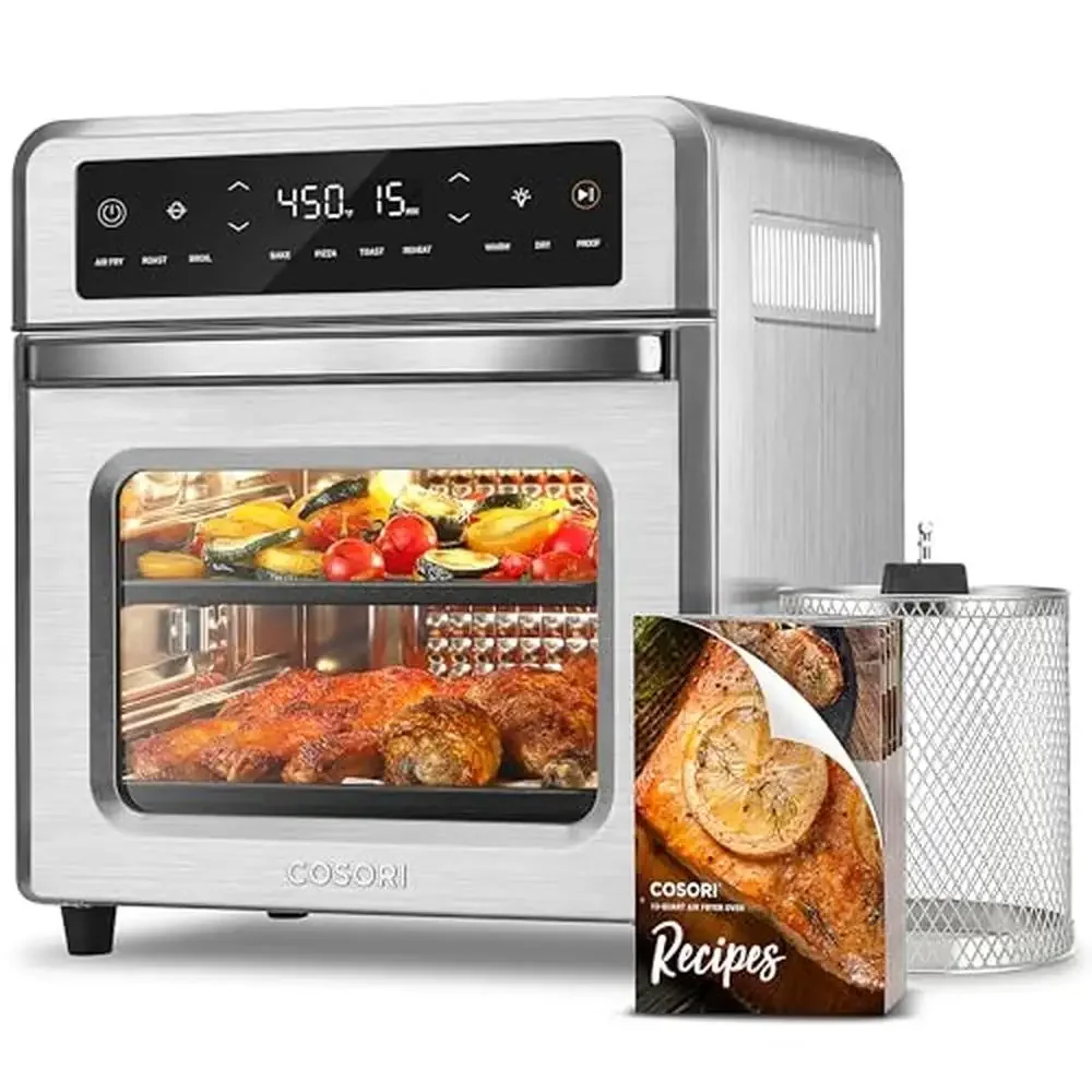 11-in-1 Air Fryer Oven 13Qt Rotisserie Combo Toast Bake Roast Reheat Functions Large Capacity Dual Zone Control Accessories