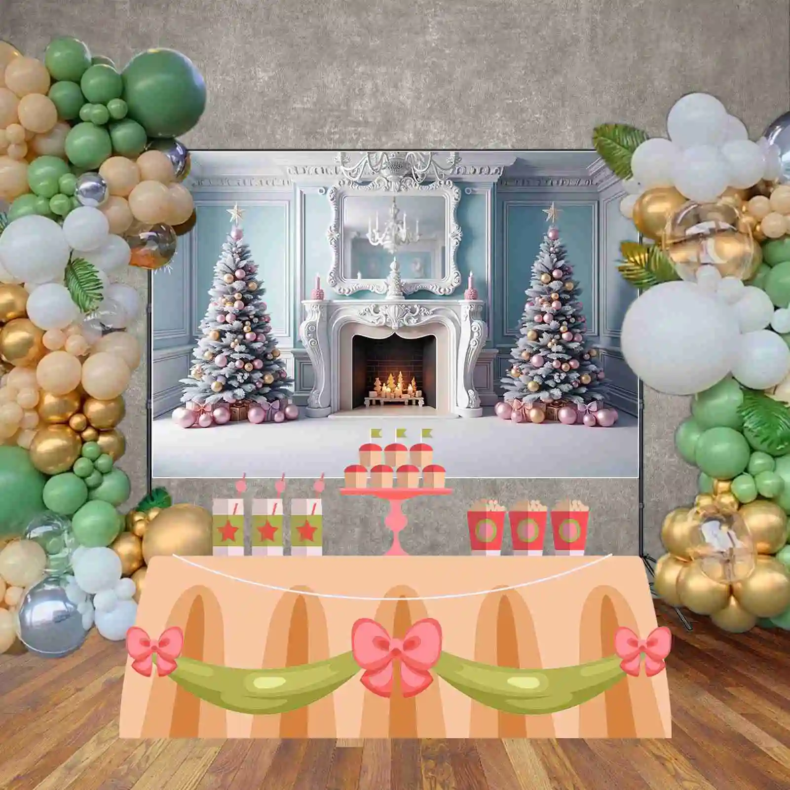 MOON.QG الأطفال أشجار عيد الميلاد الموقد التصوير خلفية 2025 كرات الثلج غرفة المعيشة خلفية لوازم استوديو التصوير الفوتوغرافي