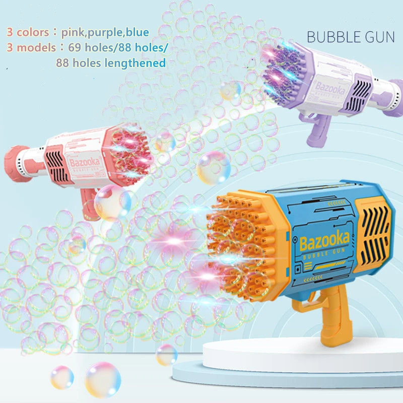 Pistola de burbujas de cohete de 69/88 agujeros, juguete con luz colorida, máquina automática para hacer jabón de burbujas Gatlin, mitrolas, juguetes al aire libre para niños
