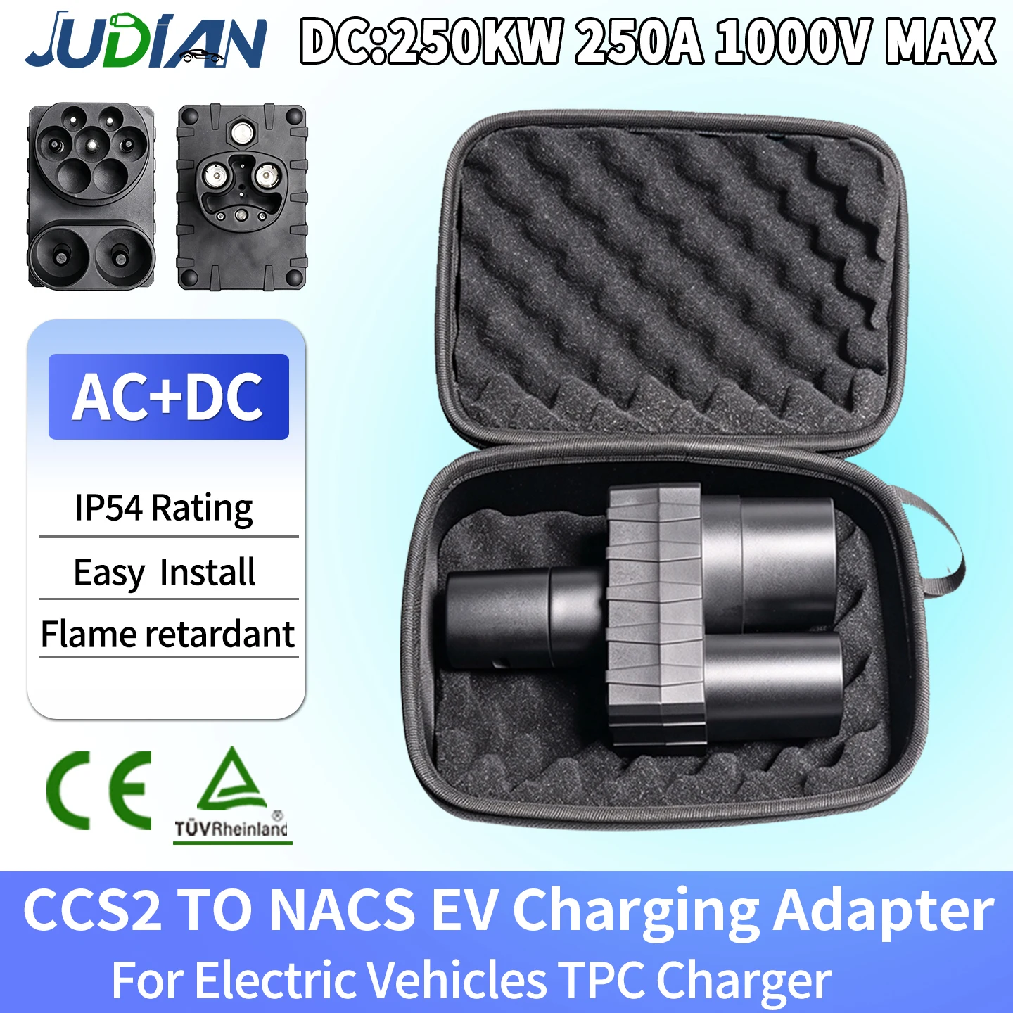 CCS2 to Tesla EV Charging Adapter 250A 1000V AC+DC 250KW CCS Combo 2 Fast Charging Converter for Model 3 S X Y Electric Vehicle