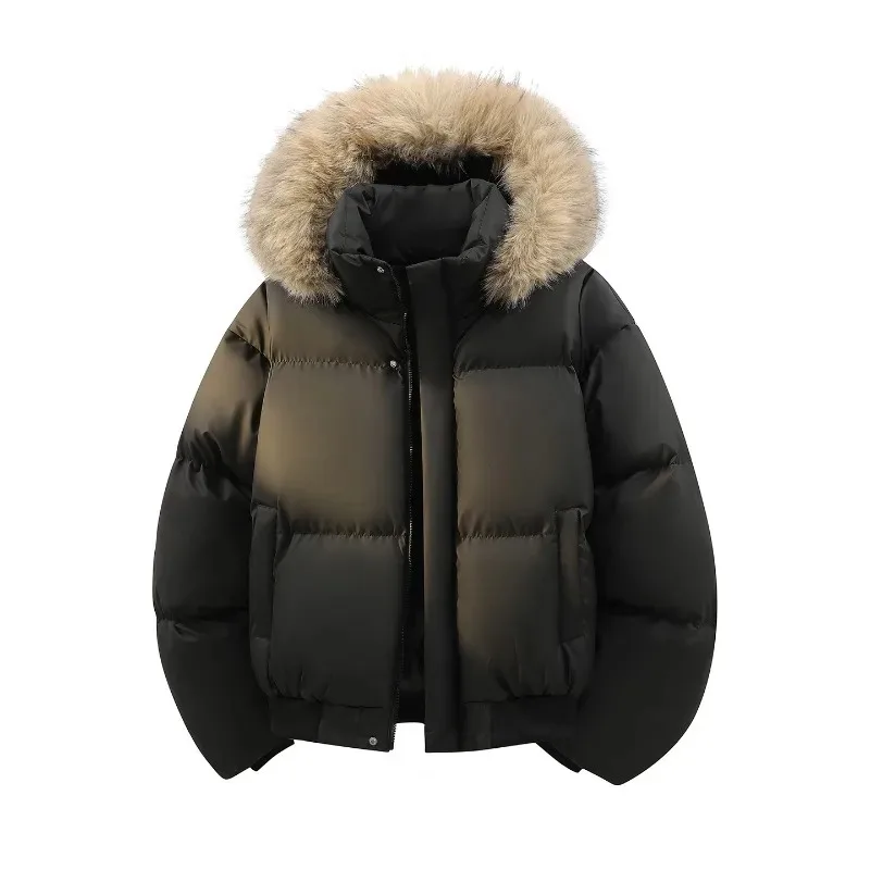 

Men Solid Color Hooded Parka Coats Outwear American Style Couple Winter Coat Men Parka Jacket Winter Fur Collar Warm Jacket
