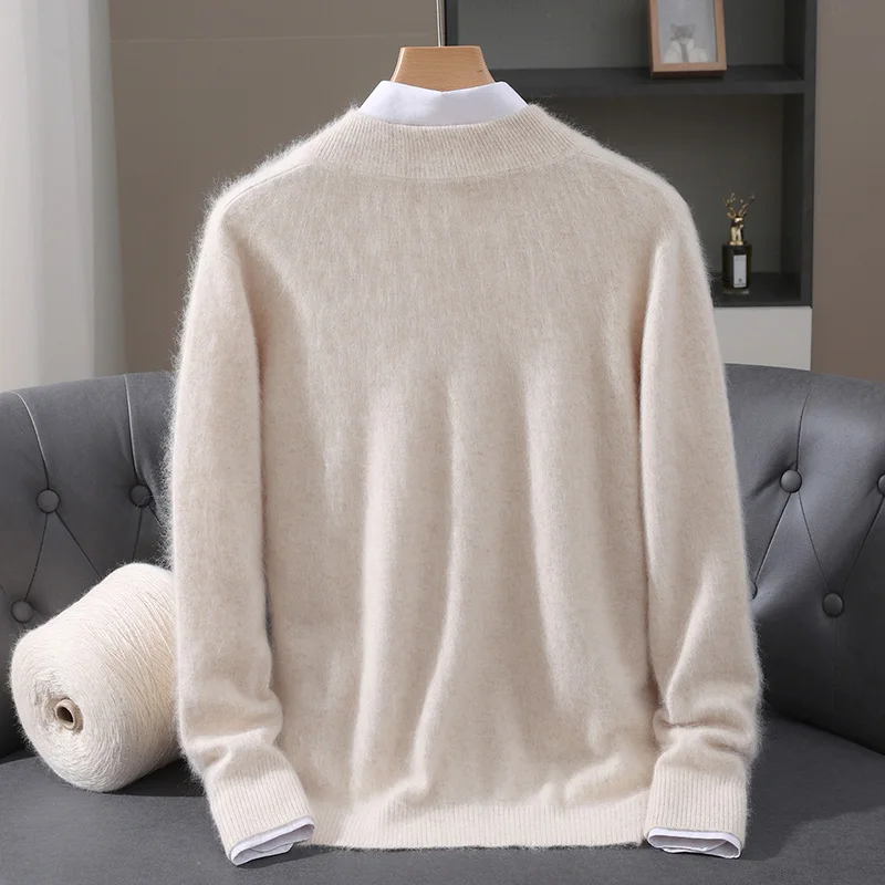 Men O-neck Cashmere Cardigan 100% Mink Cashmere Knit Shirt Solid Basic Smart Casual Sweater Autumn Winter Thick Soft Comfy Tops
