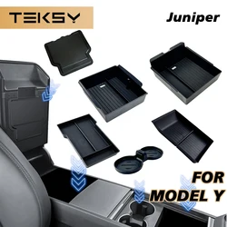 테슬라 뉴 모델 Y 2025 2026 주니퍼용 TEKSY 1/2/3/4/6/7/8개 실리콘 논슬립 매트 콘솔 & 팔걸이 수납함 (ABS 소재)