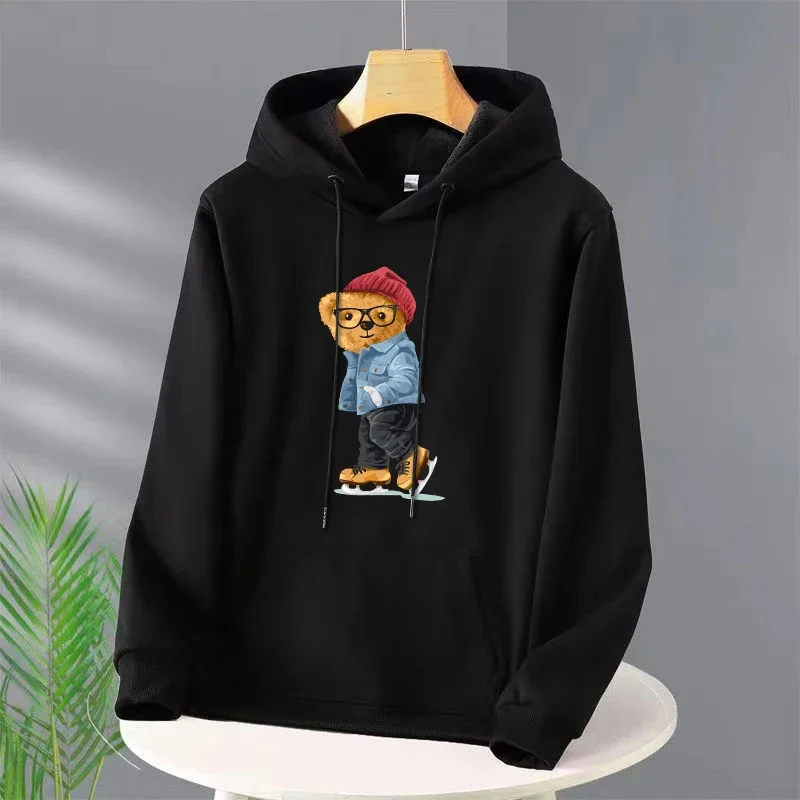 Men's Casual Hoodies Harajuku Y2k Designer Pullover Hoodie Skate Bear Print Mens Vintage Trendy Pullover Sweatshirt for Male