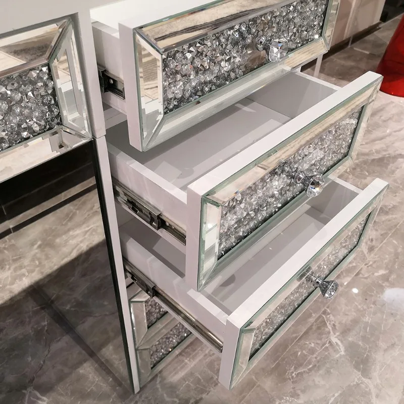 crystal table bedroom furniture set modern crushed diamond mirrored dresser