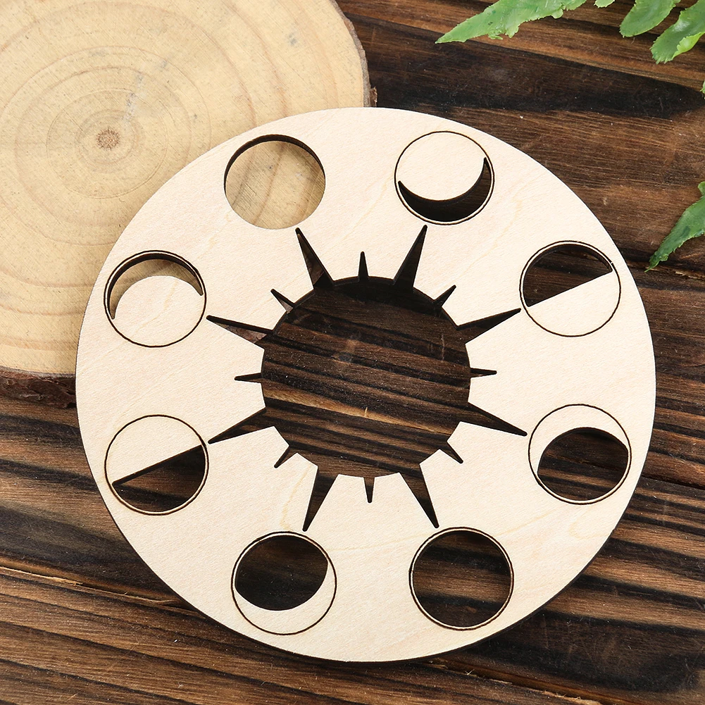 1PC Wooden Hollowed Out Sun Moon Phase Home Decor Plate Altarpiece Crystal Ornament Board Placemat Coaster Kitchen Accessories