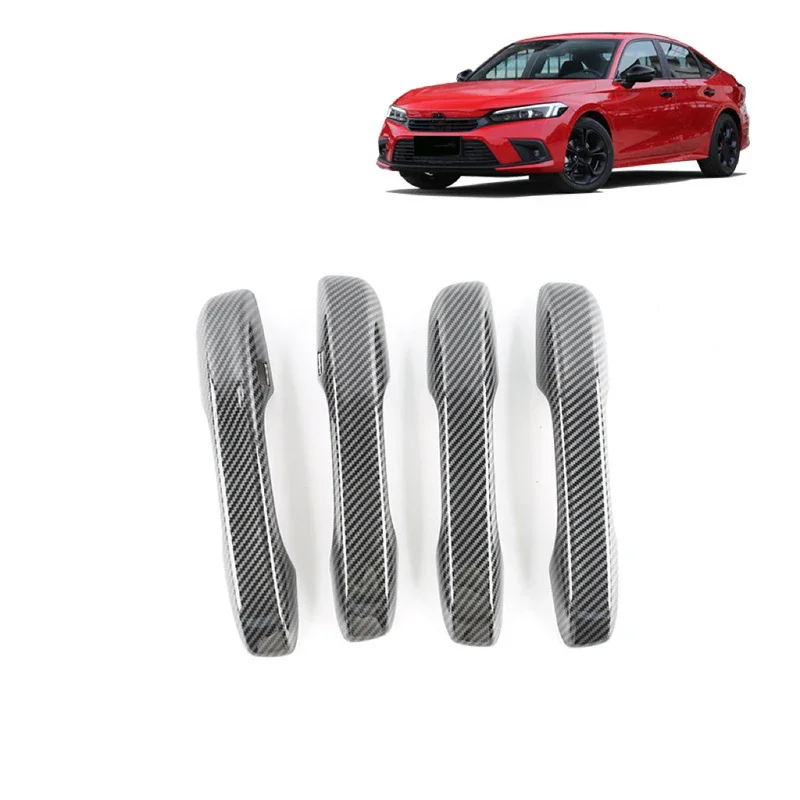 

Car door handle cover decor trim for Honda Civic 11th 2022 ABS styling accessories carbon fiber look glossy black