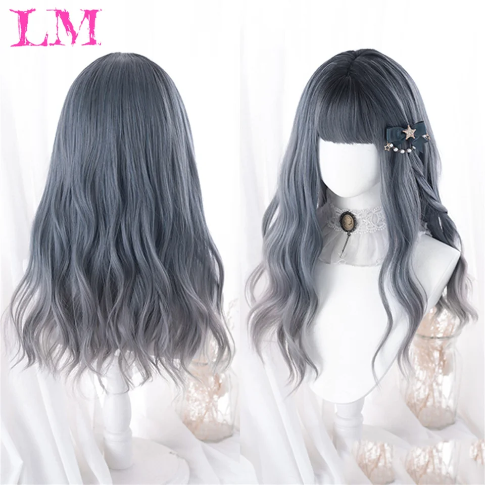 LM Ashely Black Wig Female Headband Body Wavy Rose Hair Net Models in French Bangs High Quality Simulation Hair Synthetic Wig