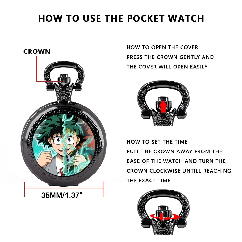 Midoriya Izuku تصميم زجاج قبة ساعة جيب كوارتز الأرقام العربية الهاتفي خمر الرجال النساء قلادة قلادة ساعة الإبداعية الهدايا #6