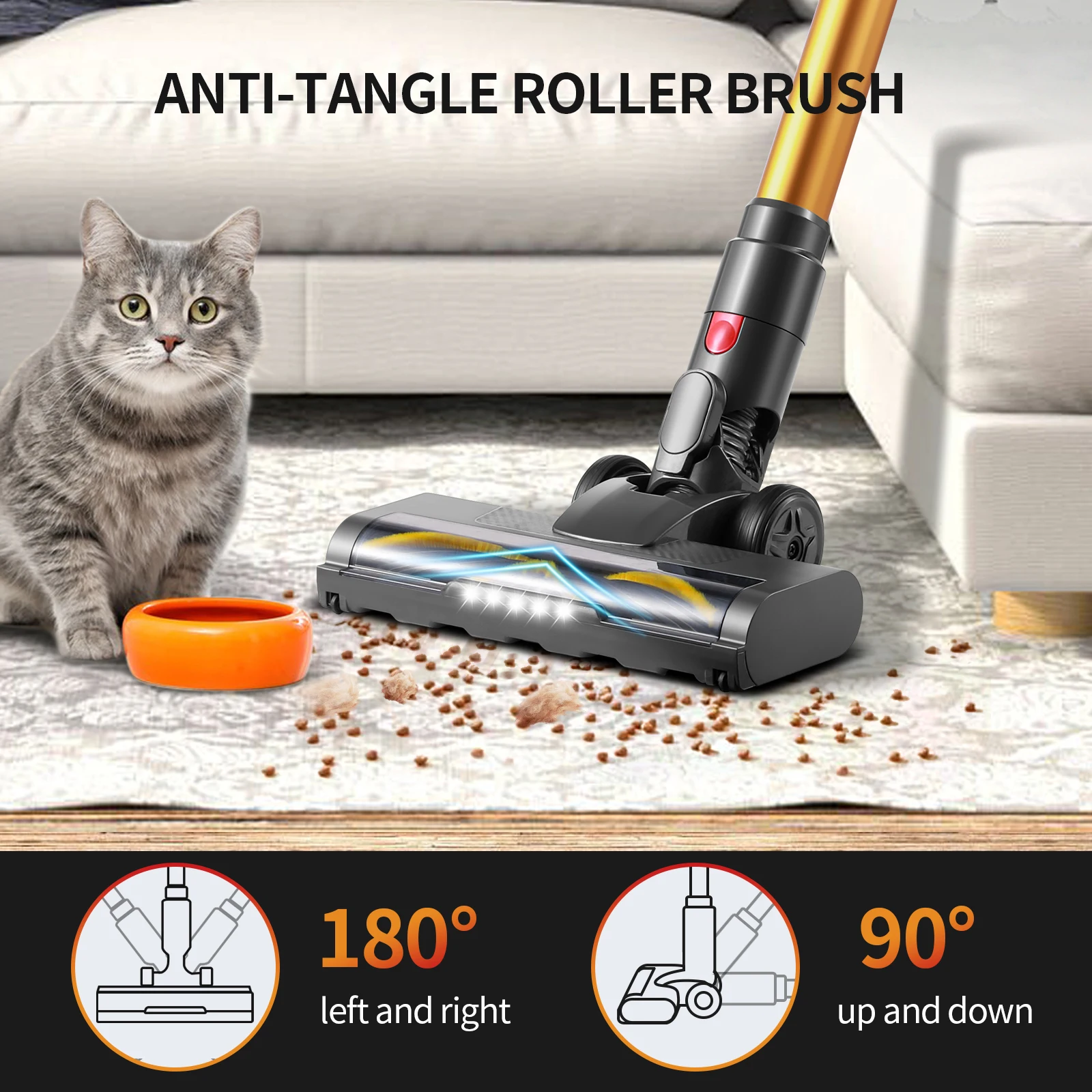 20Kpa Yellow Cordless Vacuum Cleaner Rechargeable with LED Display Lightweight Stick Vacuum for Home Hardwood Floor Rug Pet Hair