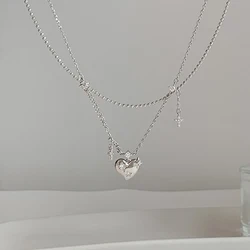 Collar de amor de doble capa de Plata de Ley 925, Gargantilla con colgante geométrico Simple, regalo de cumpleaños, joyería fina para mujer, nuevo