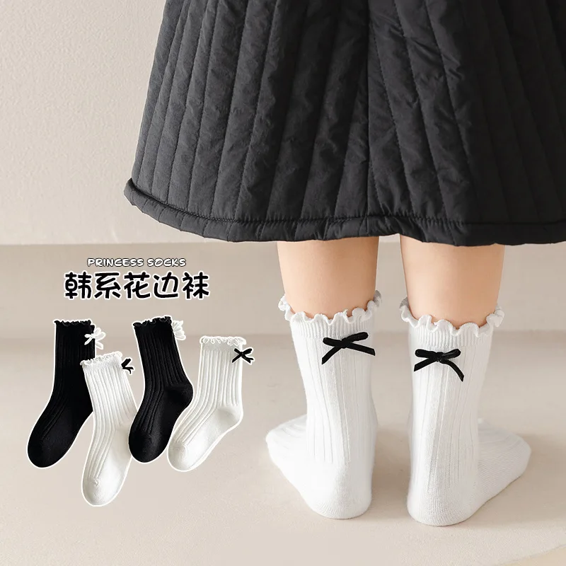 

Детские носки на весну и осень, корейские вертикальные полоски, грибок, бант, принцесса, средняя трубка, милые хлопковые длинные футболки для девочек класса A