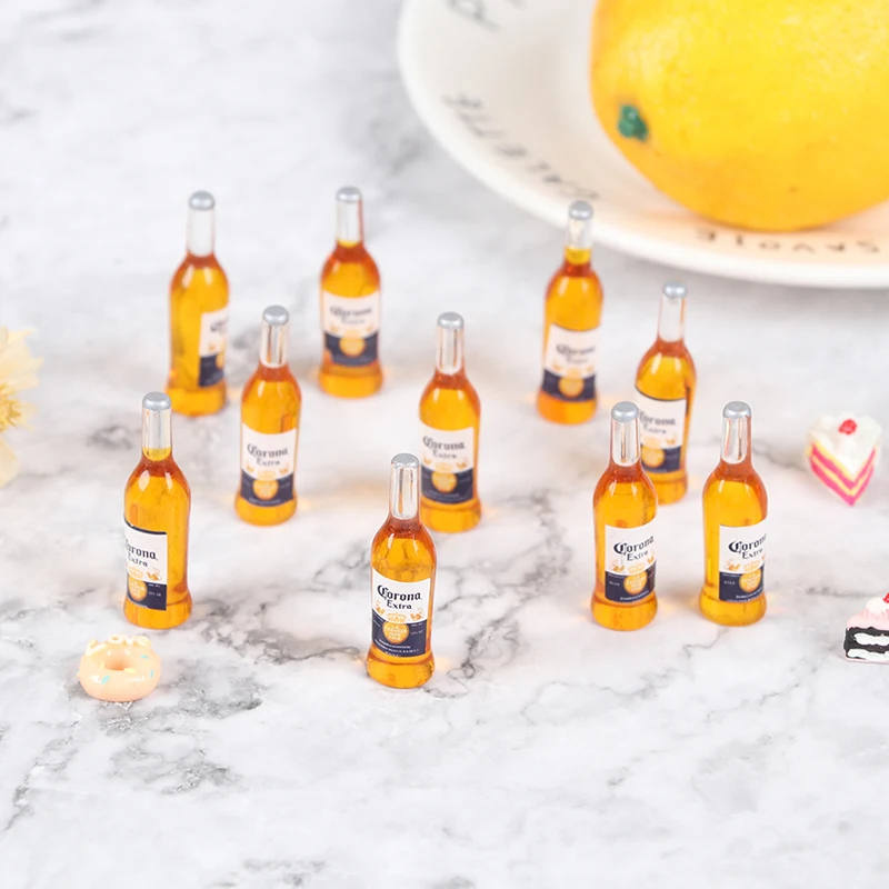【M】10Pcs 1:6 Dollhouse Miniature Resin Beer Bottle Simulation Wine Bottle Model Doll House Accessories Kids Toys