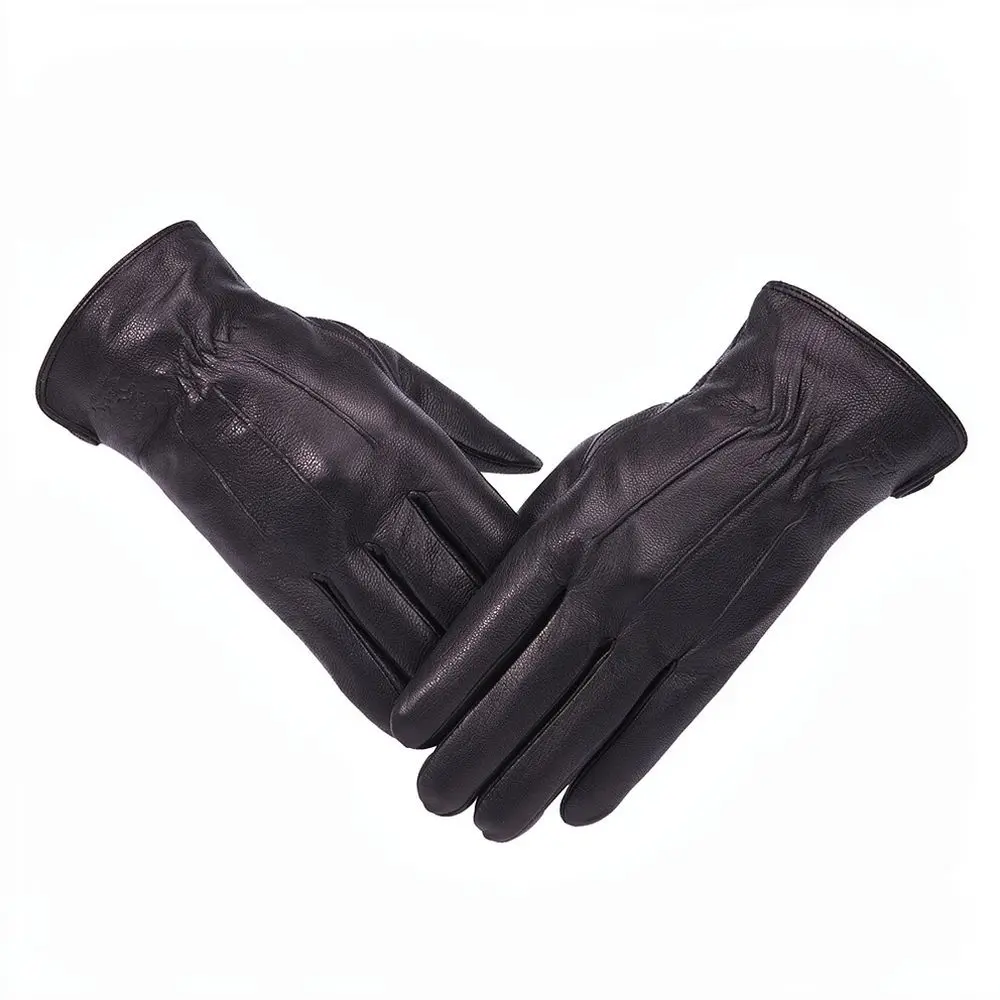 For MPPM Winter Warm Mens Gloves Real Goatskin Leather Fleece Lined Windproof Driving Riding Daily Wear Soft Suede Feel
