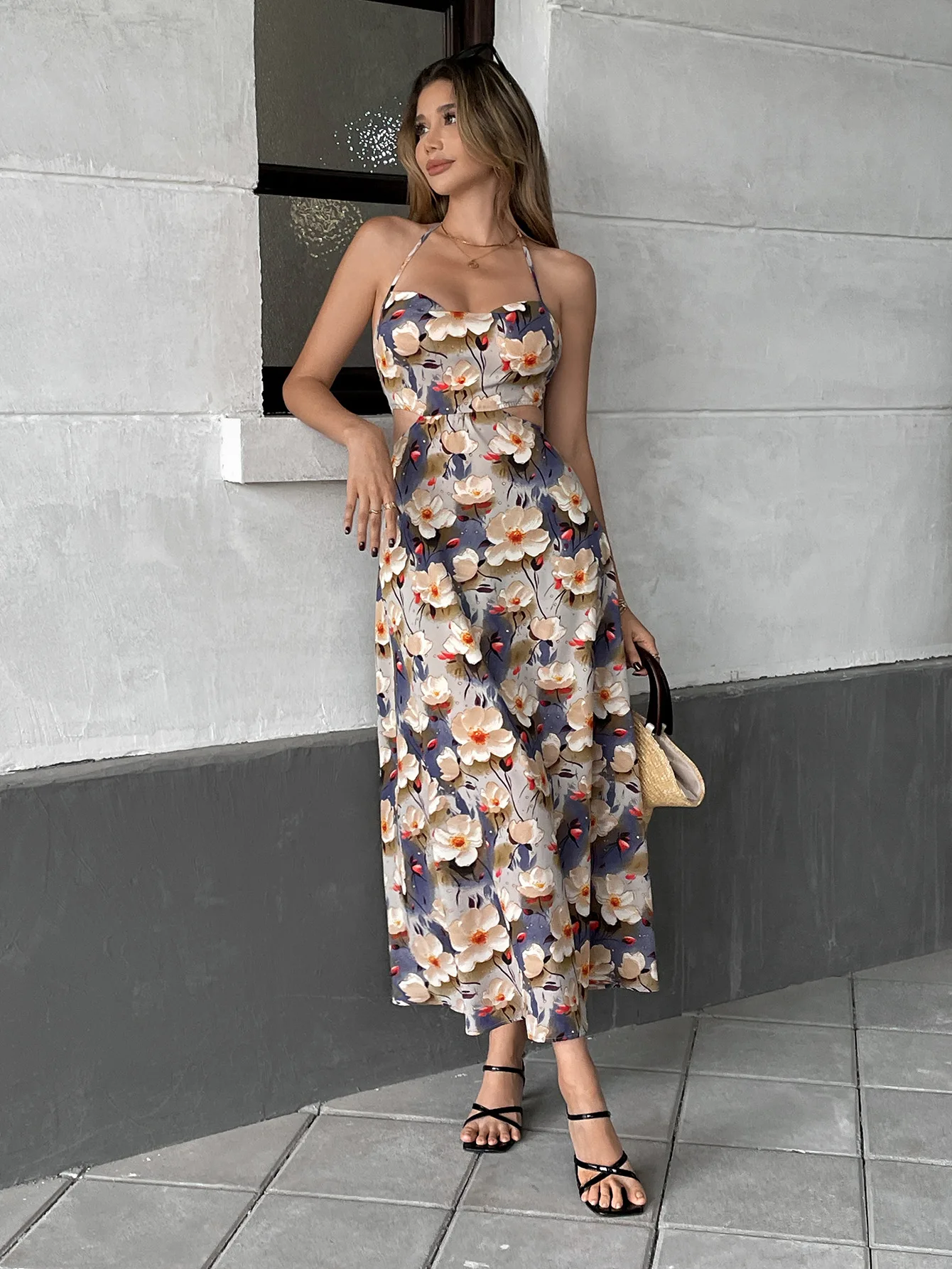 

2025 New European And American Women's Age-reducing Gentle Style Dress Summer New National Style Printed Suspender Dress