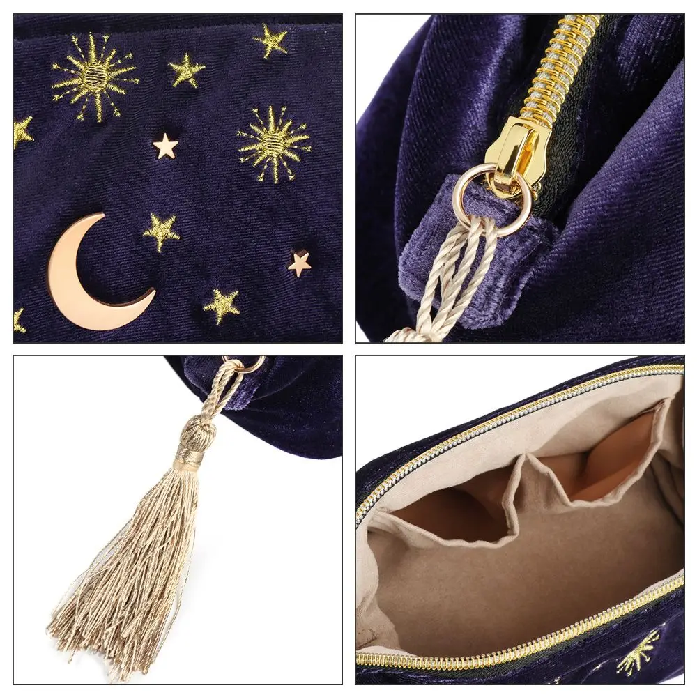 Girl Jewelry bag Organizing Brush Pouch Portable Embroidered Velvet Cosmetic Bag Star Moon Pattern Make Up Bag