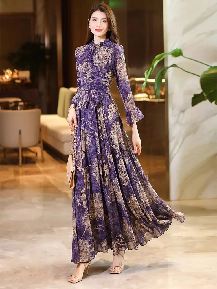 

Женское платье из шифона с принтом, V-образным вырезом, приталенное, длинное, элегантное, для вечеринок и выпускных, весна-лето, новинка, модель TS908