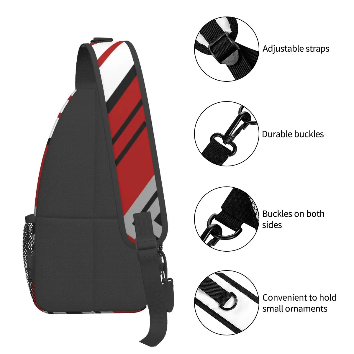 Diagonal Stripes Crossbody Sling Bags Pattern Chest Bag Nordic Red Abstract Shoulder Backpack Daypack Travel Hiking Cycling Bag