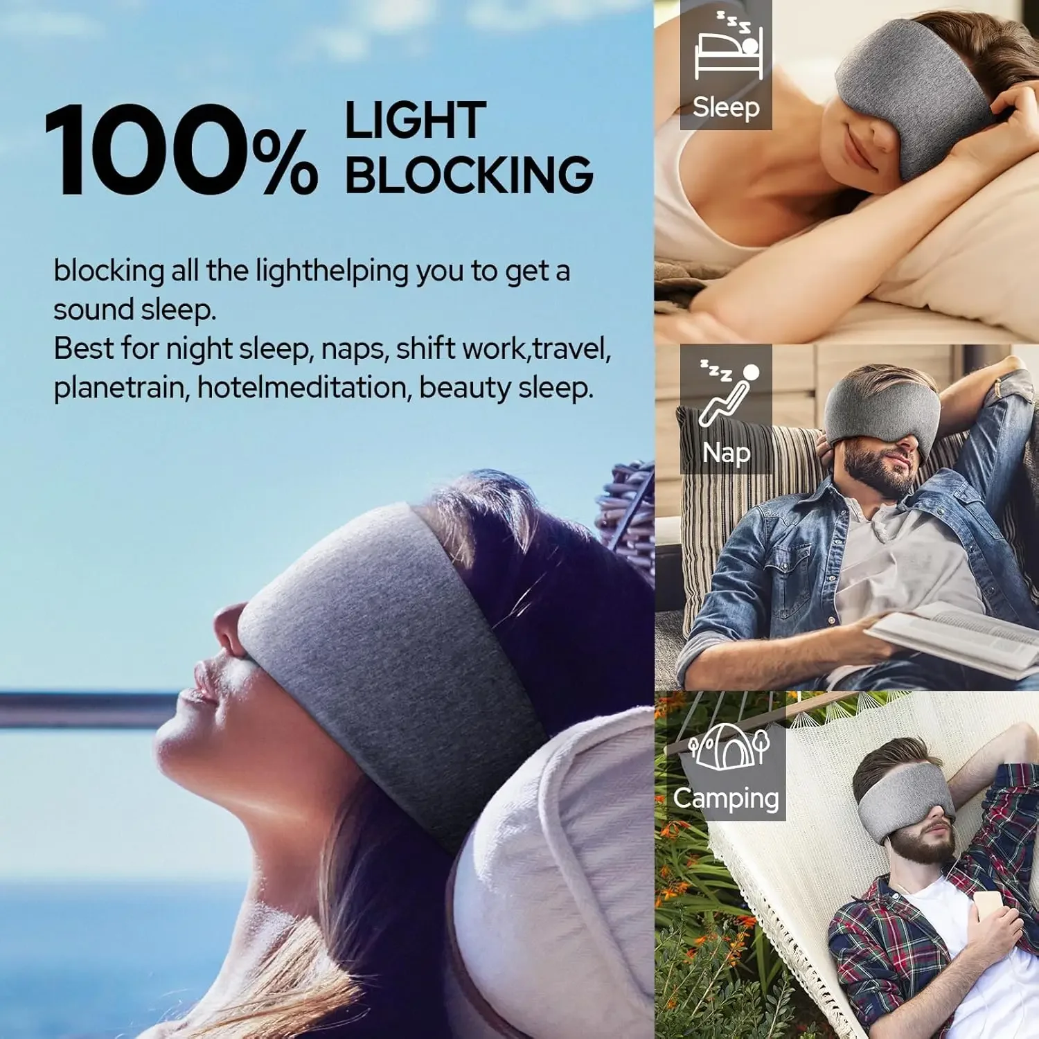 Cotton Sleep Eye Mask,100% Blocking Light Sleeping Mask for Side Sleeper,Soft Zero Pressure Cooling Blackout Eye Masks for Sleep image 6