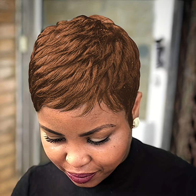 密度150% 4インチ ピクシーカット カールウェーブ 人毛ウィッグ 女性用 フルマシンメイドウィッグ デイリーユース＆パーティー用