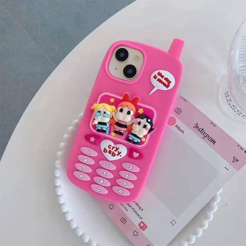 Cartoon The Powerpuff Girls Case For iPhone 16 Pro Max 15 14 13 12 11 Pro Max 3D Soft Silicone Cover CRYBABY Girls