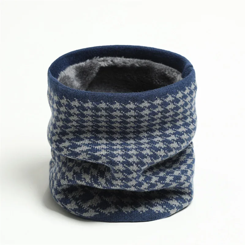 Women Men Soft Knitted Neck Warmer Thousand-bird Check Scarf Face Mask Winter Scarves Skating Warm Wool Fur Thick Men Ring Neck