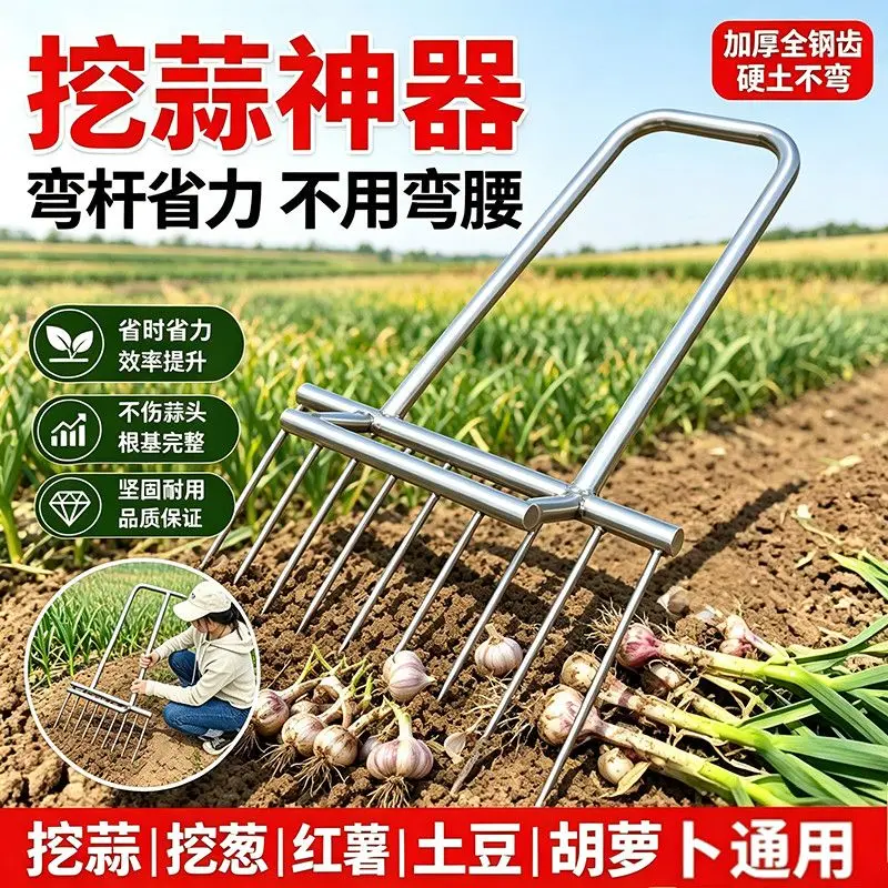 Household Garlic Digging Artifact Thickened Steel Teeth Digging Green Onion Sweet Potato Potato Carrot Agricultural Loosening