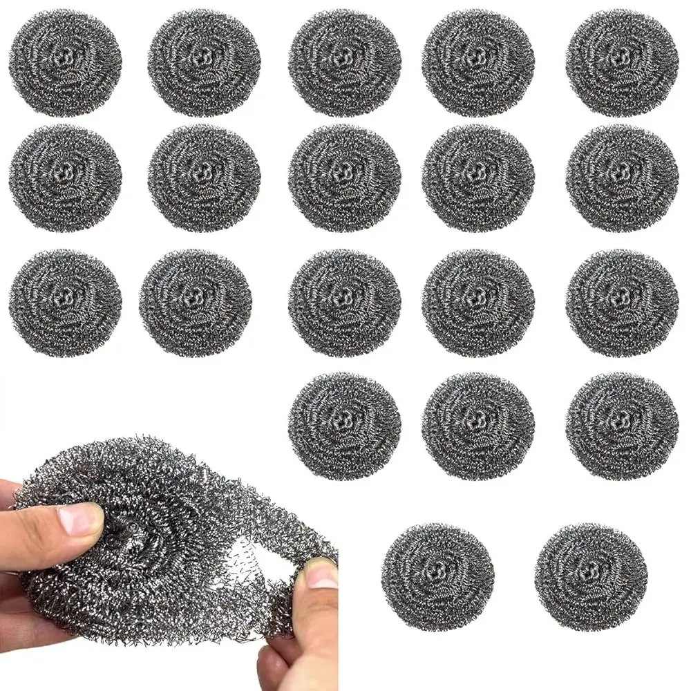 

20 Pack Steel Wool Scrubbers, 2.36 Inch Stainless Steel Cleaning Pads, Heavy Duty Scouring Pads for Pots and Pans, Non-Scratc