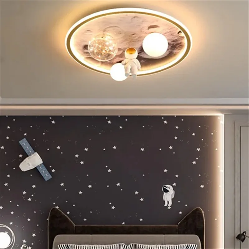 Imagem -03 - Lâmpada de Teto Redonda Criativa para Crianças Quarto Kawaii Lua Astronauta Decoração de Casa Estudo Leitura Olho-cuidado