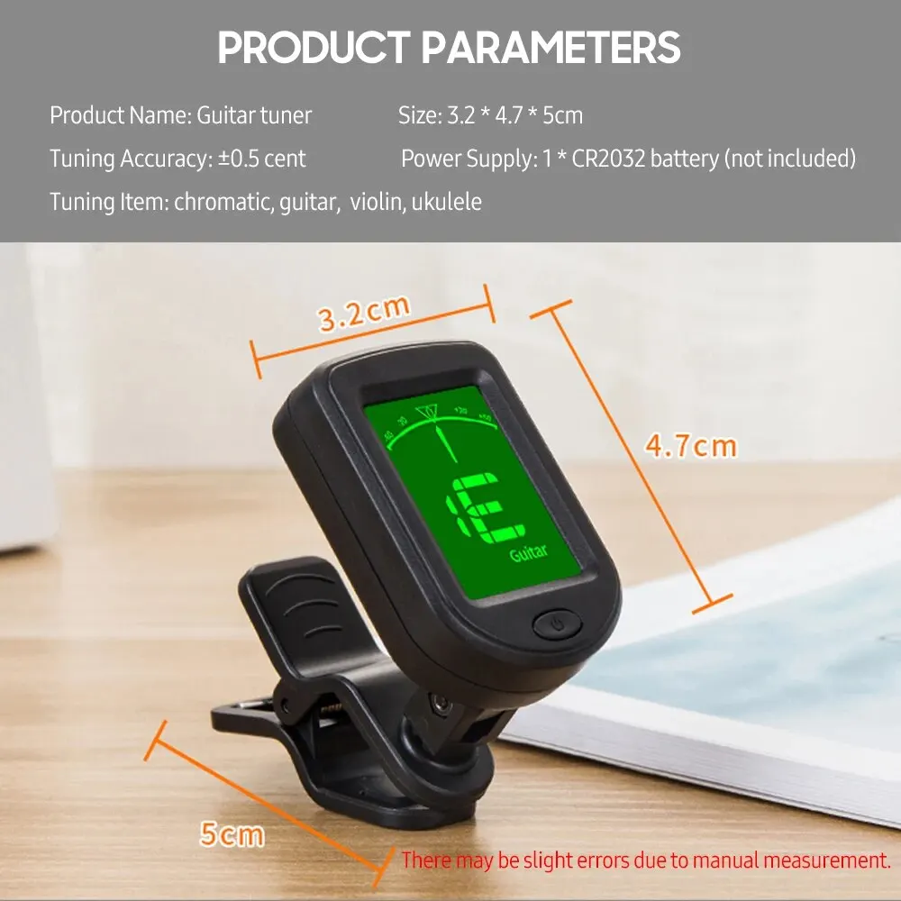 T-02 Guitar Tuner Clip-on Chromatic Digital Tuner LCD Display Mini Tuner String Instrument Accessories for Guitar Ukulele Violin