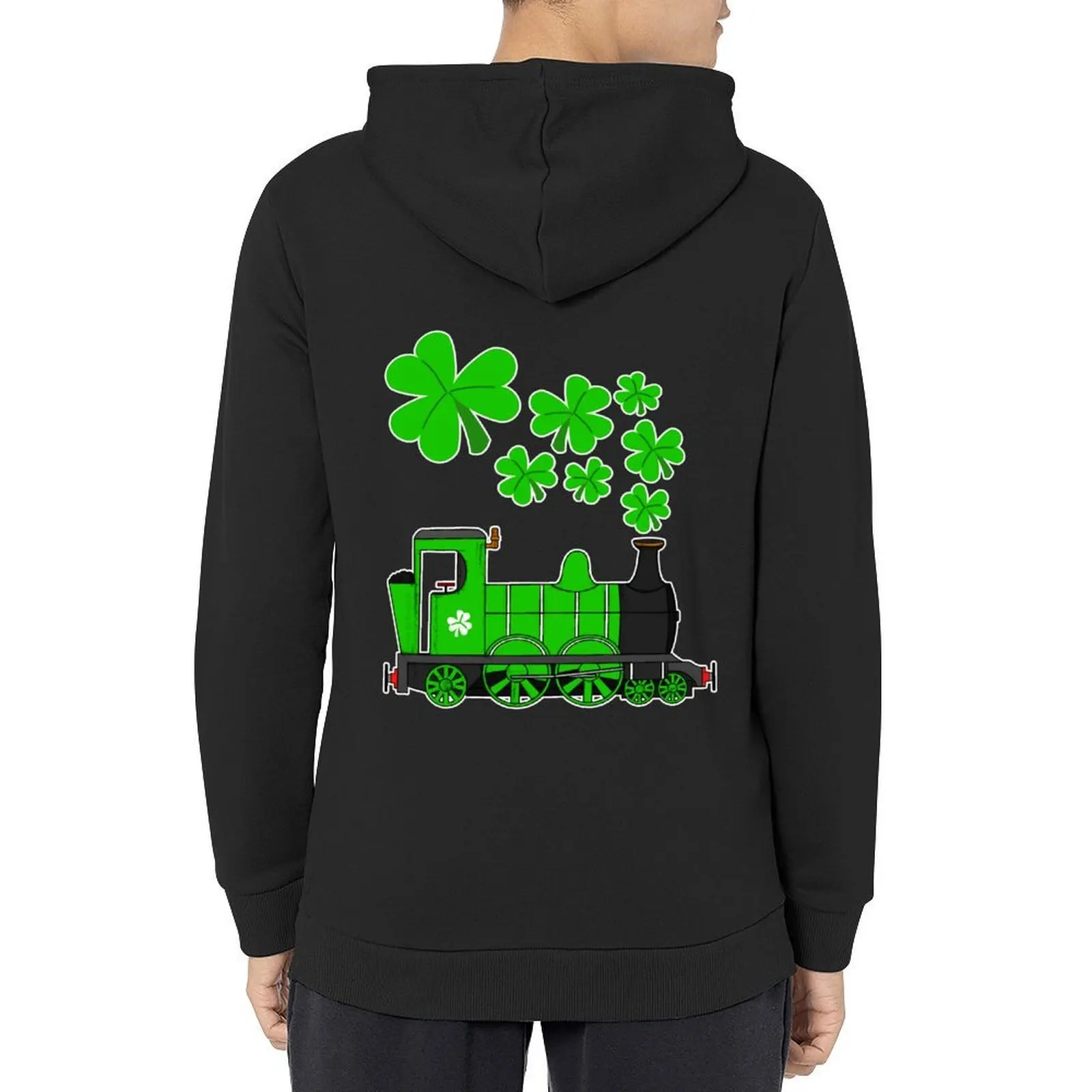 

St Patricks Day Train Steam Engine Shamrocks Hoodie korean autumn clothes men's coat mens hoodie