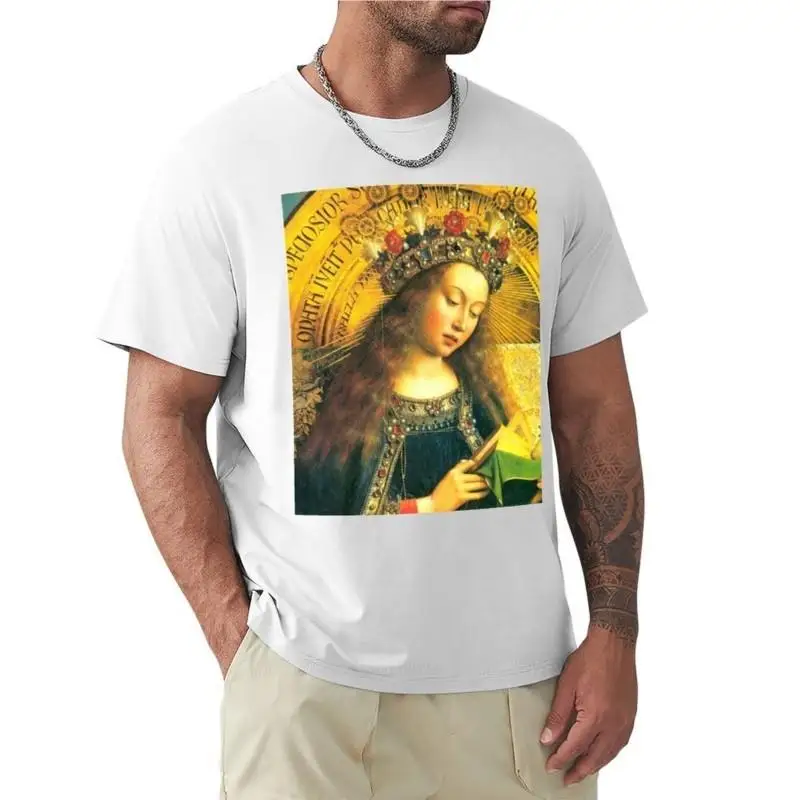 Adoración del Cordero (La Virgen María) camiseta de talla grande para hombre, ropa estética, camisa de entrenamiento