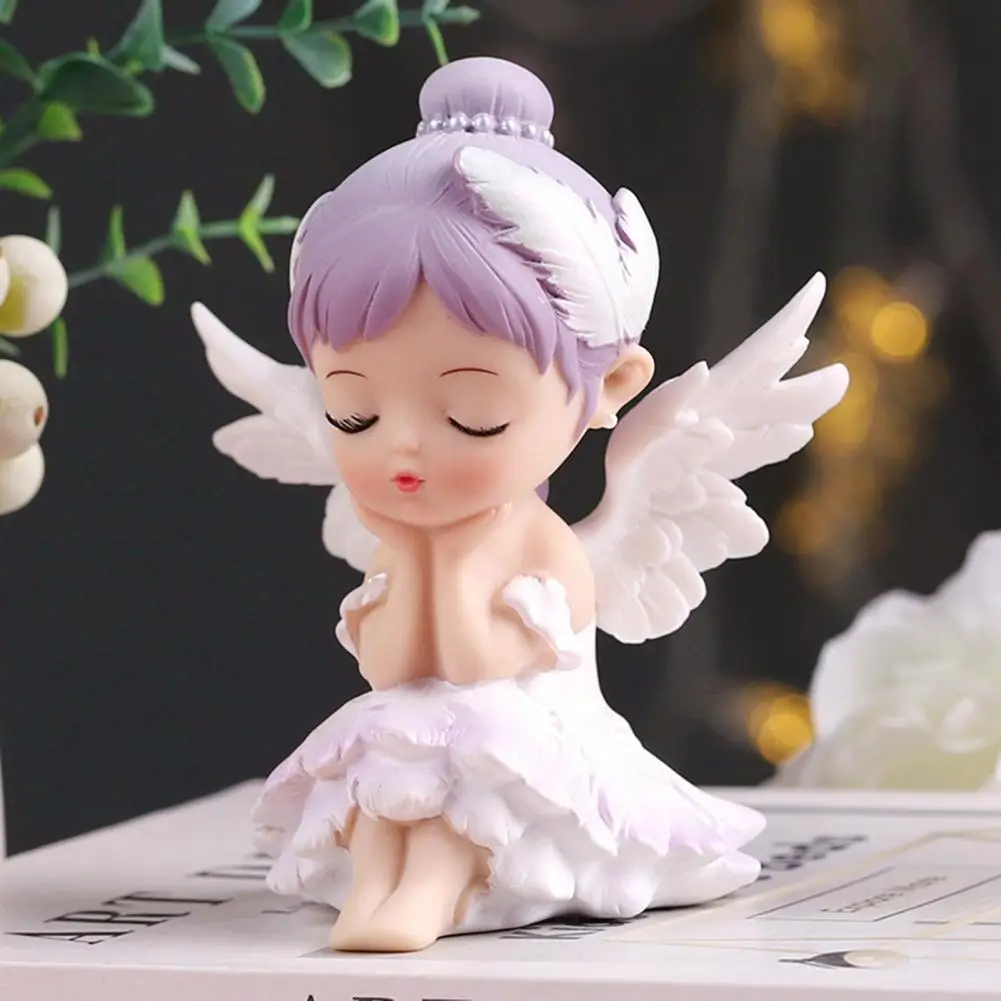 Wings Angel Statue Fairy Statue Garden Decoration Angel Girl Sleeping Ballet Girl Figurine Flowers Home Decoration Car Ornament